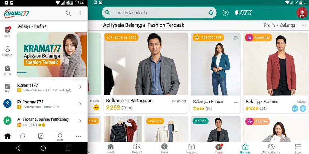 Antarmuka modern KRAMAT77 untuk berbelanja fashion dengan mudah.