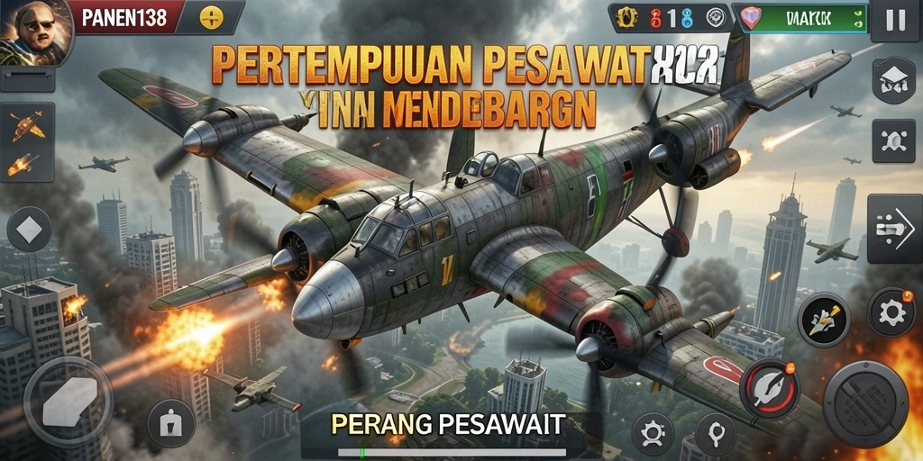 Tampilan antarmuka permainan Perang Pesawat yang mengesankan.