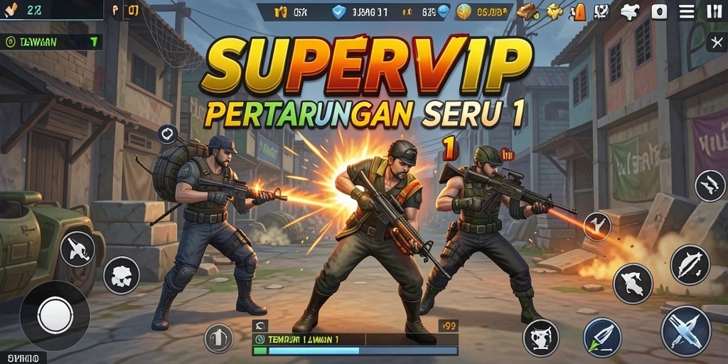 Antarmuka pertarungan seru dalam SUPERVIP untuk Tempur 1 Lawan 1.