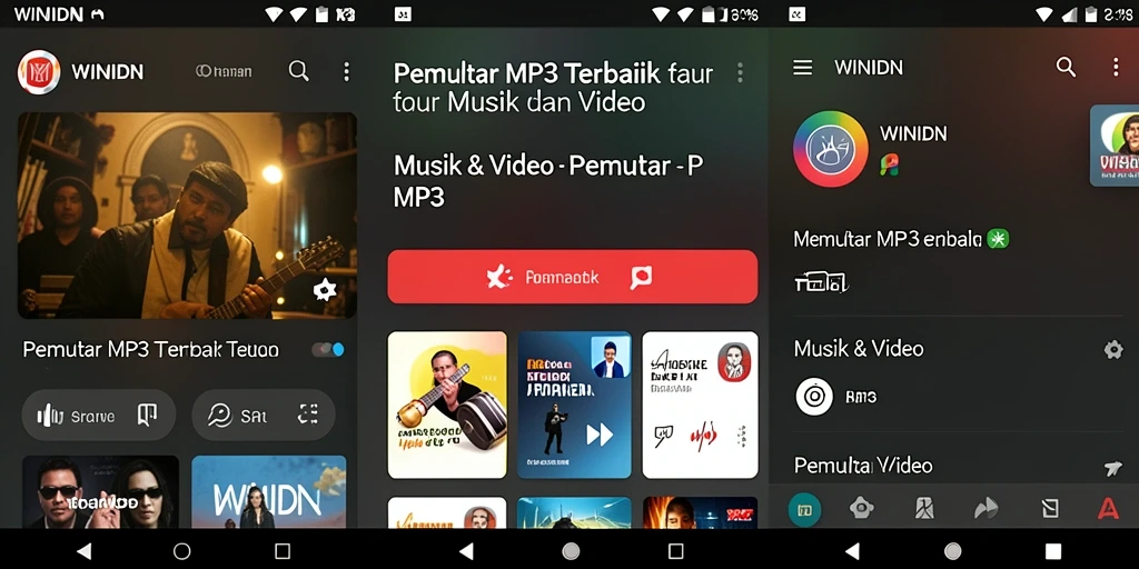 Antarmuka pengguna WINIDN dengan fungsi Pemutar MP3 yang intuitif.